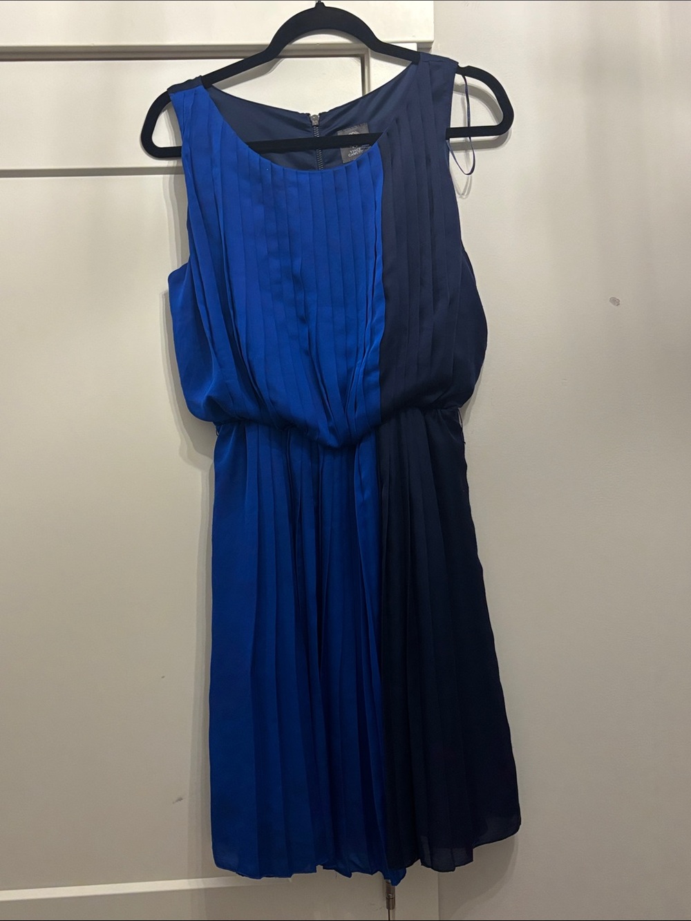 Vince Camuto Two-Tone Royal and Navy Pleated Midi Dress